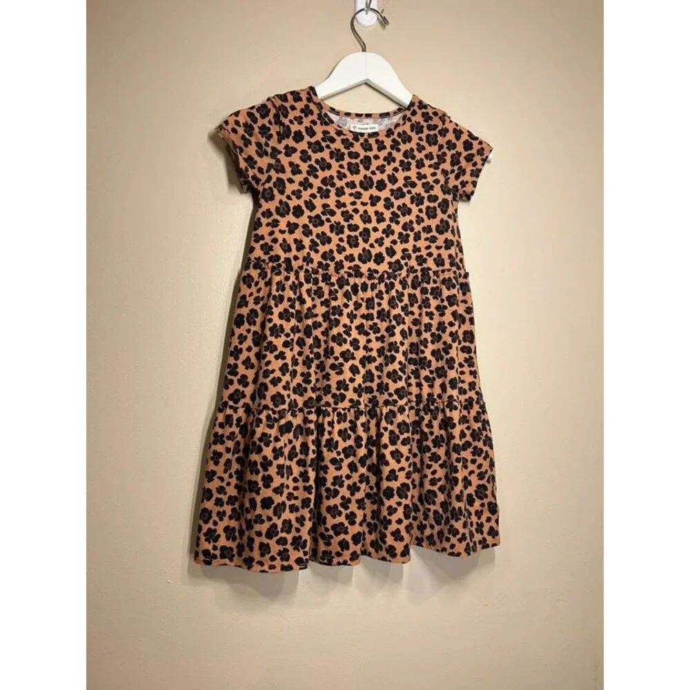 Tucker + Tate Girls 7 Animal Print Tiered Short Sleeve Dress Back To School Fall